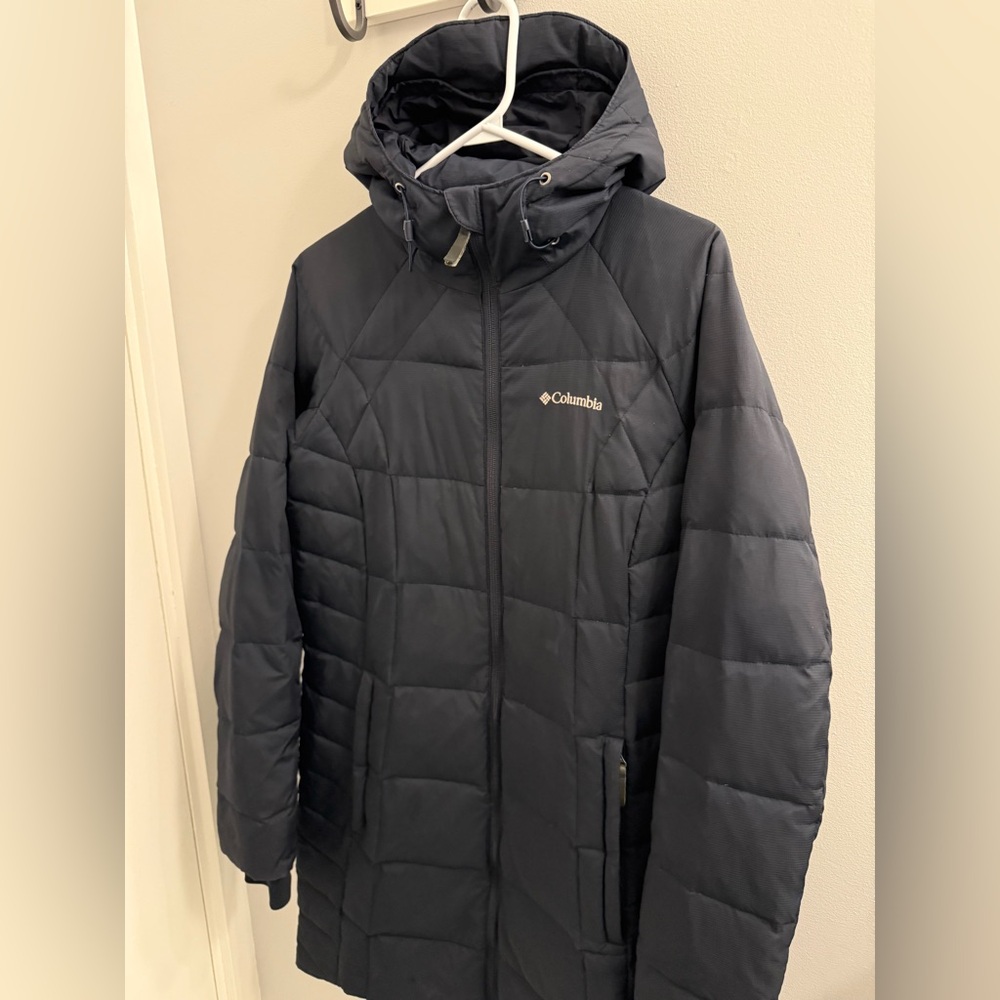 Columbia | Navy Puffer Hooded Jacket Omni Heat 700 fill Duck Down and Feathers - Picture 2 of 15